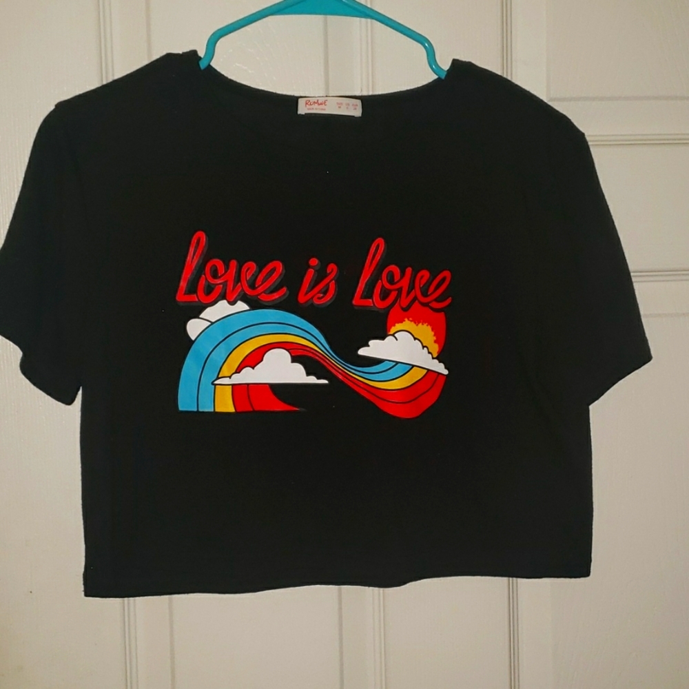 Romwe Love is Love Rainbow Graphic Crop Top Tee